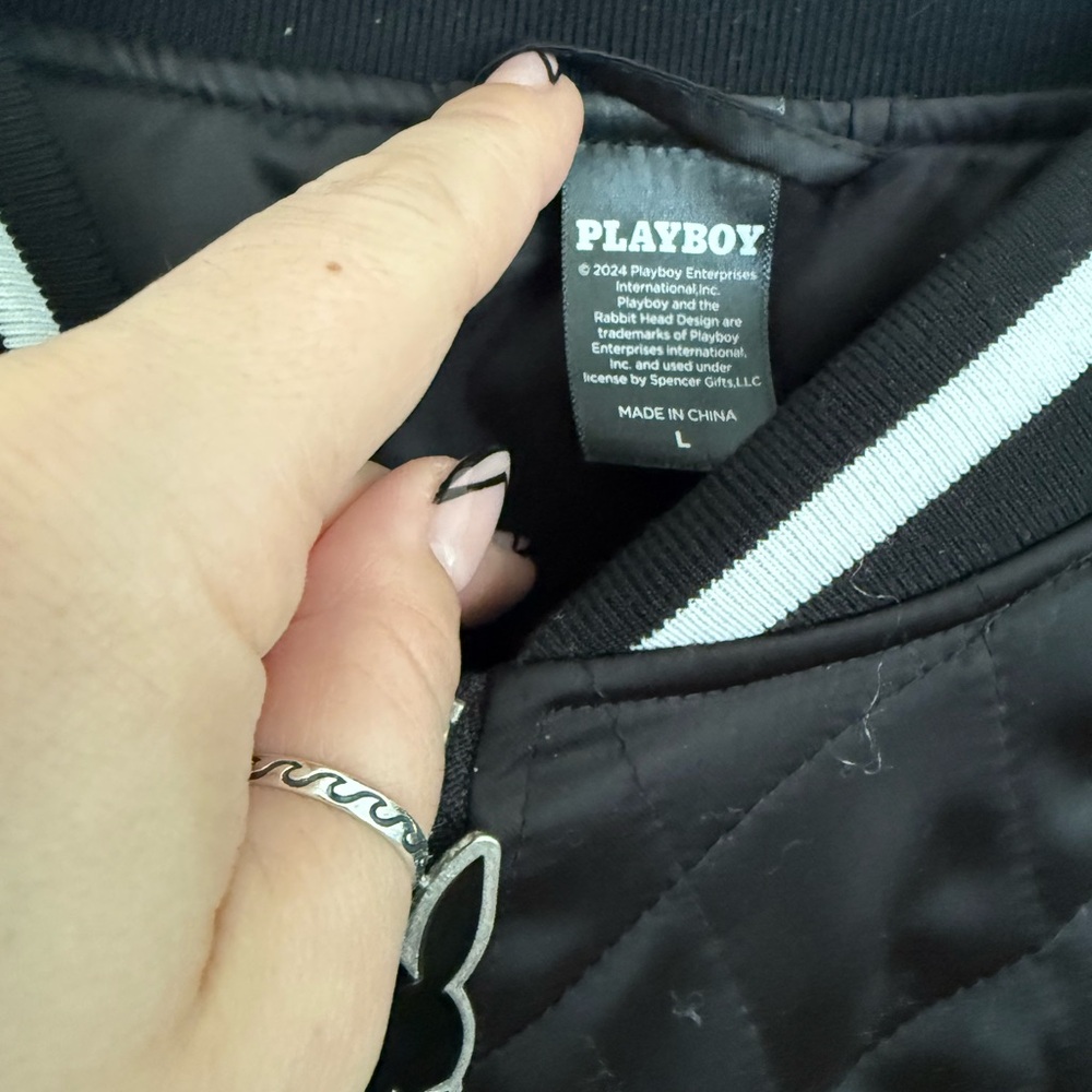 PLAYBOY Black Quilted Women’s Varsity Bomber Jacket - Picture 5 of 6